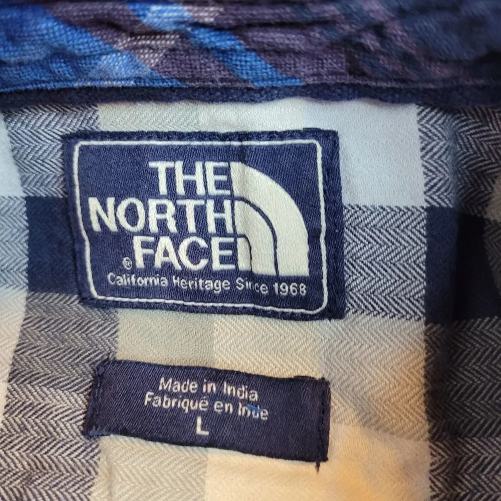 The North Face Flannel Shirt Mens Large Blue Purple Plaid Excllnt Button Up CB43